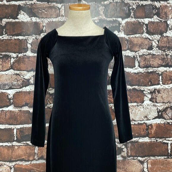 Three Dots Velvet Dress Long Sleeve Square Neck Black Size Small S - Picture 7 of 16